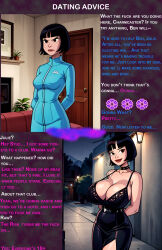 ai_art before_and_after ben_10 breast_expansion breasts cleavage dress femsub gregory_michelson_(generator) julie_yamamoto magic text transformation