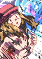  bottomless breasts brown_hair empty_eyes femsub hainchu hat long_hair malamar nintendo nude open_mouth pokemon pokemon_x_and_y serena tentacles topless torn_clothes 