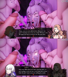  cornelia_(fire_emblem) cum cum_on_face cum_on_hair dochaunt femsub fire_emblem fire_emblem_three_houses futasub glowing_eyes hypnotized_dom kronya lysithea_von_ordelia nintendo tagme text 