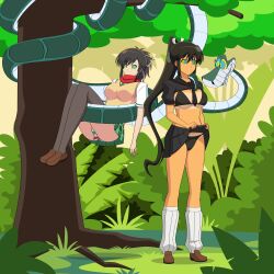  asuka_(senran_kagura) bikini bikini_bottom bikini_top black_bra black_panties bra brown_hair carrying cleavage coils disney femsub hair_ribbon happy_trance homura_(senran_kagura) hypnotic_eyes jimryu jungle kaa kaa_eyes large_ass large_breasts maledom panties ponytail ring_eyes school_uniform senran_kagura shirt_lift shoes skirt skirt_lift smile standing striped_panties tan_lines tan_skin the_jungle_book thighhighs thighs upskirt 
