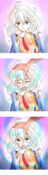 absurdres ahoge before_and_after blush comic dazed drool empty_eyes eye_roll femsub long_hair magic nell-chrome open_clothes open_mouth original silver_hair spiral