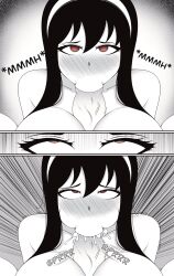  blowjob_face blush breasts cum_in_mouth empty_eyes erection eye_roll fellatio femsub hair_band hair_ornament heterosexual jostony24k0 large_breasts maledom milf multiple_girls multiple_subs netorare nude oral paizufella paizuri penis red_eyes sex simple_background spy_x_family topless yor_briar 