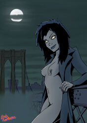 absurdres black_hair bobfortuna bottomless breasts extreme_ghostbusters female_only ghost ghostbusters glowing glowing_eyes goth kylie_griffin magic nipple_piercing nude piercing possession pubic_hair small_breasts smile solo topless western