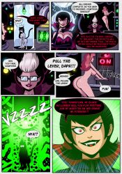 alternate_costume alternate_hairstyle bimbofication black_hair comic crossover daphne_blake dialogue english_text evil_smile female_only femdom femsub glasses hotel_transylvania mad_scientist magic mavis_(hotel_transylvania) memetic_control nude pet_play polmanning red_eyes red_hair scooby-doo_(series) speech_bubble story text the_incredibles transformation vampire velma_dinkley violet_parr