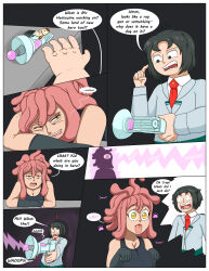  accidental_hypnosis alanwrecked dialogue femsub large_breasts maledom mei_hatsume my_hero_academia pet_play pink_hair raygun sleeping tagme text tongue_out 