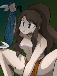  absurdres breasts confused disguised_hypnotist empty_eyes female_only femsub hilda long_hair nintendo pokemon pokemon_black_and_white solo squatting tagme topless 