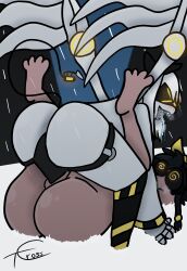 black_hair cyn_(murder_drones) drool femsub mating_press murder_drones nude robot robot_girl serial_designation_j sex spiral_eyes strap-on tail tcross white_hair