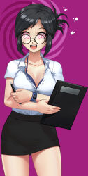  black_hair chien_vietnam cleavage collarbone female_only femsub glasses happy_trance milf miss_appleby office_lady open_mouth original pov pov_dom short_hair skirt smile spiral spiral_background spiral_eyes symbol_in_eyes teacher wholesome 