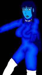 absurdres blue_eyes blue_hair blue_skin bodysuit breasts collar drone empty_eyes kukiko_(samuraicowboy231) large_breasts long_hair original robotization silver  tech_control zombie_walk