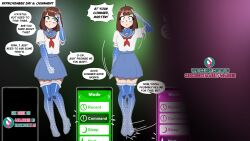 4headboiii absurdres ahoge bangs brown_hair comic dialogue empty_eyes expressionless female_only femsub gloves green_eyes high_heels hypnovember microchip open_mouth opera_gloves original phone preview saluting school_uniform sequence short_hair shrunken_irises skirt solo standing standing_at_attention straight-cut_bangs tech_control text thigh_boots thighhighs trigger