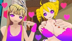 ahoge alternate_costume alternate_hair_color bare_shoulders bimbofication bisexual blonde_hair bra female_only femdom femsub futaba_sakura glasses happy_trance headphones heart holding_breasts hypnoscream hypnotic_eyes hypnotized_hypnotist large_breasts manip open_mouth persona_(series) persona_5 pov_sub pride_colors ring_eyes source_filmmaker teto_kasane twintails vocaloid