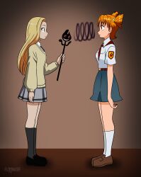  alisa_(everlasting_summer) assassination_classroom blonde_hair empty_eyes everlasting_summer femsub floonasif hypnotized_hypnotist long_hair orange_hair rio_nakamura school_uniform short_hair 