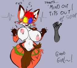  davidthewolfx10 femsub fox_girl furry happy_trance janneth_(davidthewolfx10) simple_background text topless 
