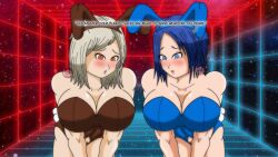  aqua_(kingdom_hearts) ashelia_b&#039;nargin_dalmasca bent_over blue_eyes blue_hair blush bottomless breasts brown_hair bunny_ears bunny_girl bunnysuit collarbone dialogue disney fake_animal_ears female_only femsub final_fantasy final_fantasy_xii huge_breasts hypnohouse kingdom_hearts looking_at_viewer maledom multiple_girls multiple_subs open_mouth pov pov_dom pussy red_eyes short_hair square_enix standing symbol_in_eyes text watermark 