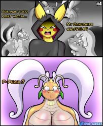  absorption age_difference al_gx breasts clothed comic corruption dragonite furry fusion goo_girl goodra hood hypnotic_slime large_breasts monster_girl nintendo pikachu pokemon pokemon_(creature) possession size_difference slime tears text transformation 