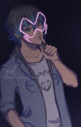 blue_hair collarbone corruption earrings empty_eyes hoodie jewelry luka_couffaine male_only malesub miraculous_ladybug part-time-pixie ring