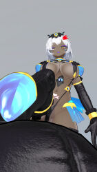  3d angry boots breasts character_request chocc_chips cosplay crotch_tattoo cuffs dark_skin eyeshadow female_only femsub gloves grey_background hair_ornament jewelry lipstick looking_at_viewer makeup miniskirt navel opera_gloves original pov pov_sub purple_lipstick short_hair simple_background skirt slave_gear_(ts_mahou_shoujo_nao!) sling_bikini solo stepped_on thigh_boots thighhighs ts_mahou_shoujo_nao! vrchat white_hair yellow_eyes 