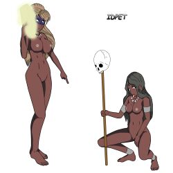  blonde_hair bottomless breasts dark_skin empty_eyes female_only femdom femsub idpet long_hair magic mask nude original tongue tongue_out topless tribal 