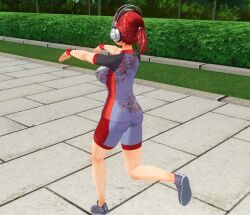  3d ass clothed custom_maid_3d_2 exercise female_only femsub hypnolordx original ponytail red_hair running shorts sneakers sweat tight_clothing wrist_band zombie_walk 