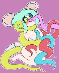 barefoot blush bottomless breast_sucking breasts coils dazed femsub furry hypnotic_eyes kaa_eyes large_breasts mint_(findeco) mouse_girl nude original penken short_hair snake tail tail_holding topless