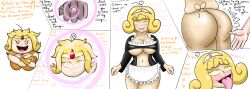 absurdres blonde_hair breasts domestication femsub freckles maid onorgasmic original ring spiral spiral_eyes stepfordization sunny_breeze_(onorgasmic) tagme text tongue_out