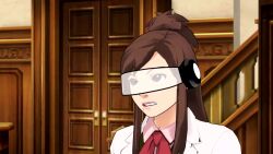  3d ace_attorney animated brown_eyes brown_hair drool ema_skye empty_eyes femsub long_hair open_mouth ponytail tech_control video visor vynil 