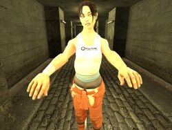 3d breasts brown_hair chell_(portal) female_only femsub gmod large_breasts looking_at_viewer pants portal short_hair standing valve vg-mc whitewash_eyes