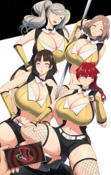  ann_takamaki breasts cell_phone cleavage femsub fishnets forced_employee glowing glowing_eyes haru_okumura high_heels huge_breasts kloah large_breasts large_hips long_hair looking_at_viewer makoto_niijima maledom manip misterman4_(manipper) multiple_girls persona_(series) persona_5 persona_5_royal pole_dancing ponytail red_hair short_hair smile spiral_eyes spread_legs squatting stripper sumire_yoshizawa sweat symbol_in_eyes tagme tech_control thighhighs twintails 
