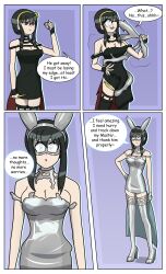 black_hair breasts comic dialogue femsub hy2300 hypnotic_clothing instant_loss large_breasts living_costume spiral_eyes spy_x_family symbol_in_eyes text yor_briar