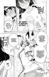 blush breasts collarbone comic english_text femdom femsub greyscale momoka_momozono monochrome nipples nude official open_mouth pheromones ryouma_kitada sexuality_change small_breasts super_hxeros