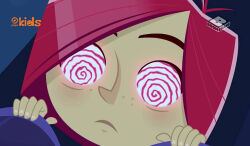 female_only monster_beach red_hair screenshot spiral_eyes symbol_in_eyes
