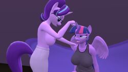  3d absurdres breasts clothed empty_eyes female_only femdom femsub furry horns horse_girl kombatchampion large_breasts multicolored_hair my_little_pony open_mouth pendulum purple_hair smile starlight_glimmer straight-cut_bangs topless twilight_sparkle western wings 