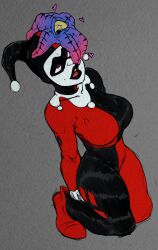  alien clothed clown dc_comics female_only femsub fris_art harley_quinn parasite pink_eyes possession reliusmax solo spiral_eyes starro super_hero 