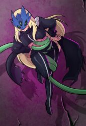 beelstarmon blonde_hair boots chicken_pose digimon disguised_hypnotist femsub leather mask spiral_eyes tagme tentacles