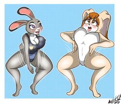  barefoot breast_expansion bunny_girl disney exocomics female_only furry haigure heart_eyes judy_hopps multiple_girls open_mouth sonic_the_hedgehog_(series) swimsuit vanilla_the_rabbit zootopia 