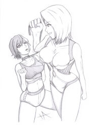 breasts cleavage clothed collar emma_frost empty_eyes evil_smile female_only femdom femsub greyscale happy_trance iashmoreart leash luna_snow marvel_comics marvel_rivals midriff navel pet_play short_hair simple_background smile super_hero thighs tongue tongue_out white_background x-men