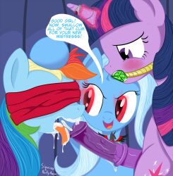 animals_only blindfold blue_hair bottomless corruption cum cum_in_mouth erection femdom femsub futanari gag glowing glowing_eyes group_sex hooves horns horse horse_girl horse_penis hwd171_(manipper) long_hair magic manip multicolored_hair multiple_girls my_little_pony non-human_penis nude open_mouth penis purple_hair rainbow_dash straight-cut_bangs text the_great_and_powerful_trixie threesome tongue tongue_out topless twilight_sparkle unicorn western wings 