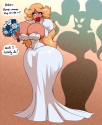  ass ass_expansion bimbofication black_hair blonde_hair breast_expansion breasts comic corruption female_only femsub flower high_heels huge_breasts large_lips lipstick possession sutibaru text thighhighs transformation wedding_dress wedding_ring 