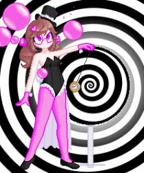 animated animated_gif cape fabius freckles glasses gloves hair_ornament hat hypnotized_hypnotist magic magician pendulum pink_eyes pixel_art pocket_watch pov_sub rosie_(fabius) sound spiral_background tights twintails video