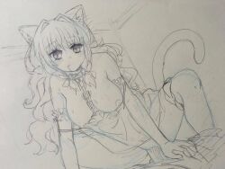 animal_ears bell_collar bottomless breasts cat_girl collar cum cum_in_pussy drool empty_eyes expressionless femsub large_breasts leash long_hair original penis princesskai sex sketch tail vaginal