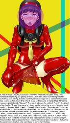 black_hair boots bottomless caption empty_eyes eye_roll female_only femdom femsub latex long_hair manip persona_(series) persona_4 radeon reversed1_(manipper) spiral text thigh_boots thighhighs tongue tongue_out yukiko_amagi