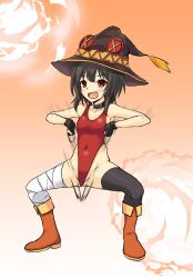  body_control brown_hair collar femsub haigure happy_trance kono_subarashii_sekai_ni_shukufuku_wo! leotard megumin_(konosuba) short_hair sintro8190 swimsuit 