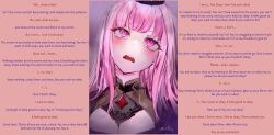  calliope_mori caption caption_only crk_(manipper) female_only femsub hololive hololive_english hypnotic_screen manip open_mouth pink_eyes pink_hair pov pov_dom resisting text virtual_youtuber 