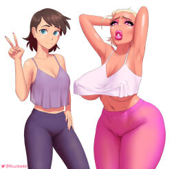 before_and_after bimbofication blonde_hair breast_expansion breasts cleavage fellatrixart female_only femsub happy_trance heart heart_eyes huge_breasts huge_lips large_breasts large_lips leggings lipstick long_hair original pink_lipstick smile symbol_in_eyes transformation