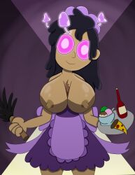 amphibia black_hair breasts disney femsub glowing_eyes happy_trance long_hair maid maid_headdress marcy_wu mushroom open_clothes purple_eyes tcross topless