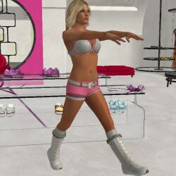 3d belt blonde_hair boots breasts cleavage expressionless female_only femsub gmod huge_breasts kelly_kelly shorts solo vg-mc white_eyes wwe zombie_walk