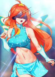  ahoge bloom_(winx_club) female_only hadant large_breasts long_hair midriff navel open_mouth orange_hair sparkle tagme tongue visor winx_club 