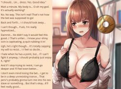  abby_(monsieurchuchote) aware blush bra breasts caption cleavage coin consensual embarrassed femsub large_breasts maledom manip mole monsieurchuchote_(writer) pendulum resisting tagme take_(trude1945oneetyan) text undressing undressing_command veins 