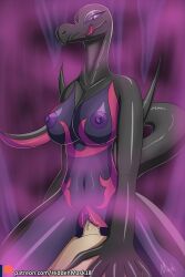  bottomless breasts cowgirl_position erect_nipples erection femdom furry hiddenmask18 large_breasts lizard_girl looking_at_viewer malesub nintendo nude penis pheromones pokemon pokemon_(creature) pokephilia pov pov_sub pussy_juice salazzle sex smile tail tongue tongue_out topless vaginal 