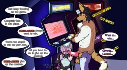  arcade_game balls brain_drain caine_latrans cainelatrans coyote_boy dialogue dog_boy drool erection fangs furry gameplay_mechanics gradient_text hypnotic_screen jock kaa_eyes male_only maledom malesub mouse_boy open_clothes open_mouth original penis standing story text video_game yaoi 